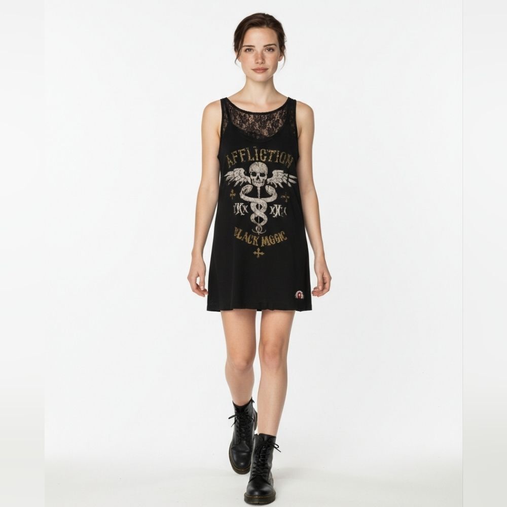 Affliction Black and Gold Mini Dress